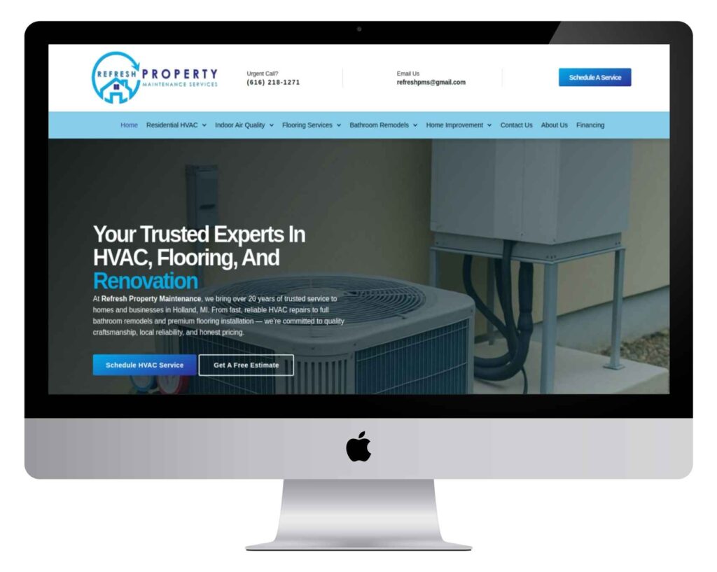Refreshpms property management website design with a mobile-friendly and professional layout