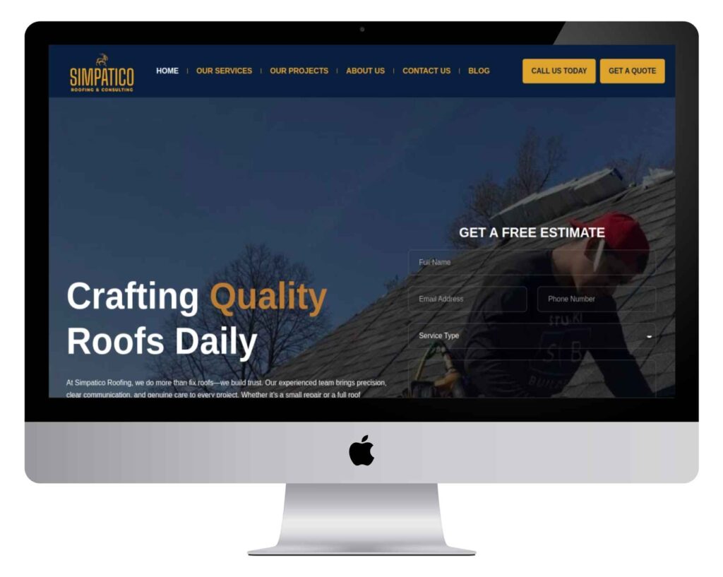 Simpaticoroofing professional roofing website design showcasing modern services and strong lead-focused layout
