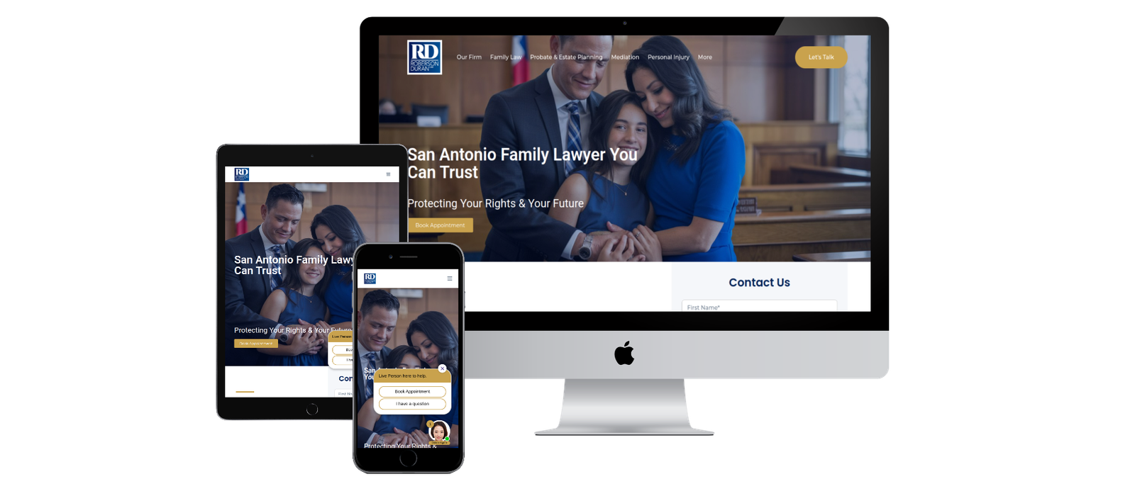 RD Family Law Firm WordPress website featuring family law services, attorney profiles, consultation booking, and responsive design